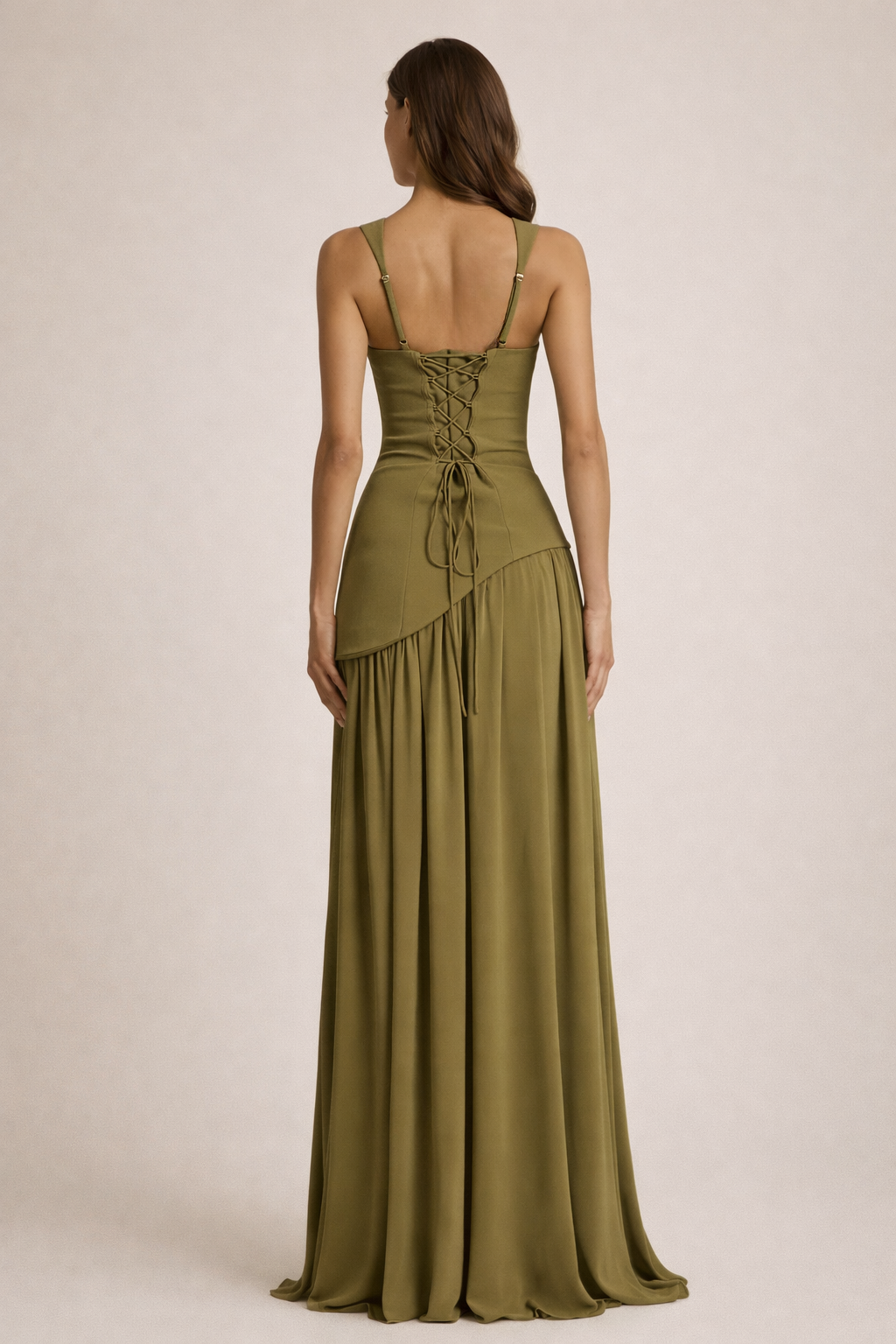 Olive Sculpted Scarf Maxi Dress